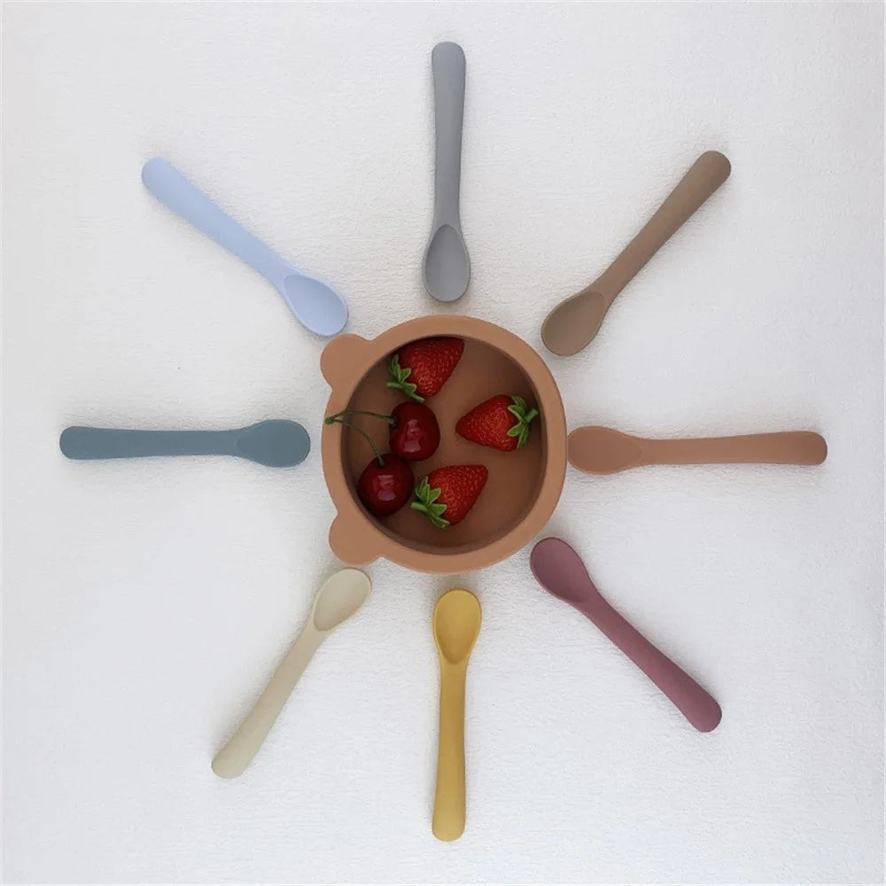 Silicone Baby Feeding Spoon First Stage Baby Infant Small Spoons Soft Toddlers Training Spoon for Children Self Feeding (BPA-Free, FDA Certification) - Orange - 2