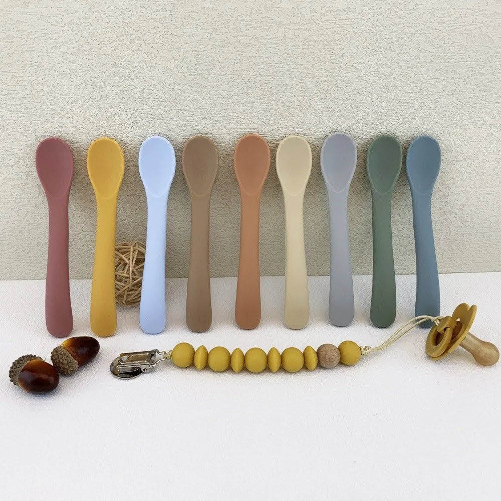Silicone Baby Feeding Spoon First Stage Baby Infant Small Spoons Soft Toddlers Training Spoon for Children Self Feeding (BPA-Free, FDA Certification) - Orange - 6