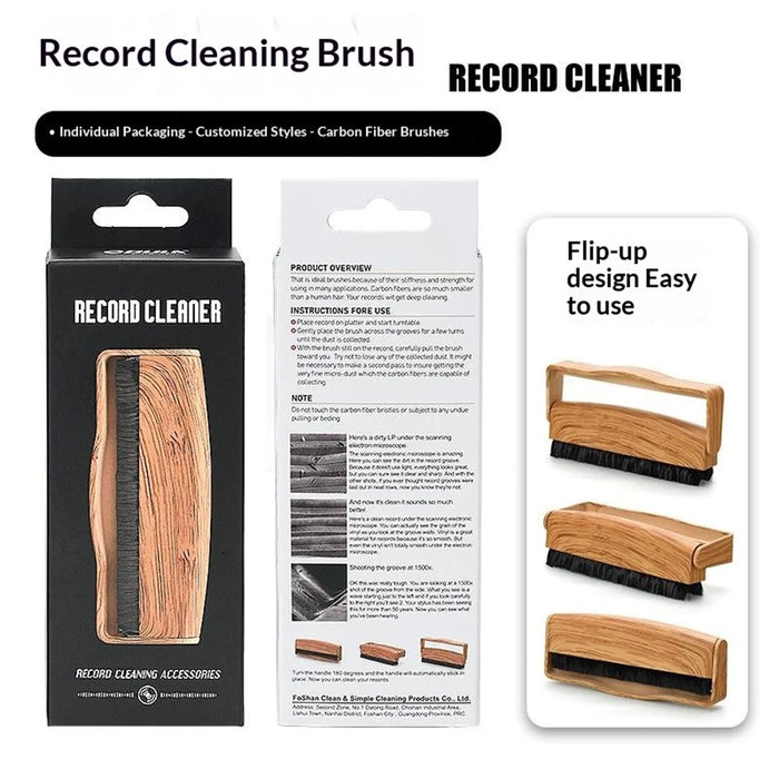 Wood Grain Record Cleaning Brush Carbon Fiber Anti-Static Vinyl Cleaner - Brown - 6