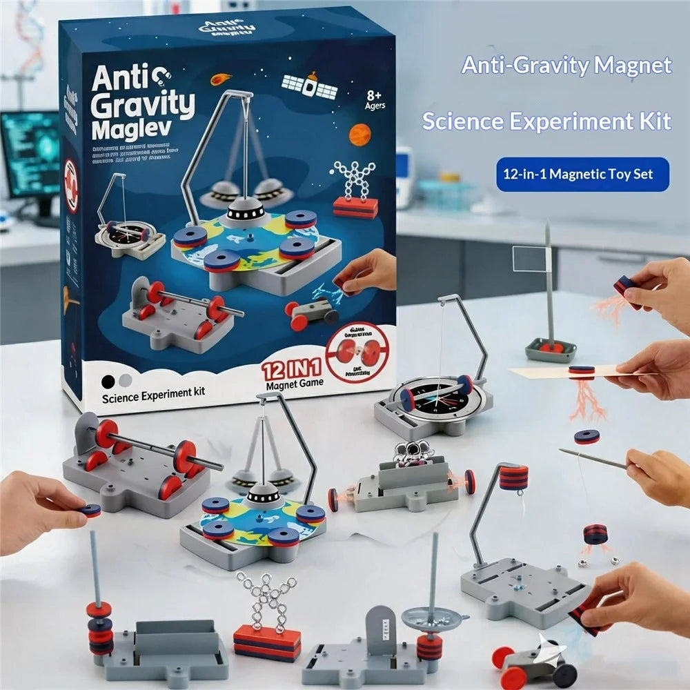 WH2158 12 in 1 Magnetic Science Experiment Kit Anti Gravity Maglev Toy for Kids Ages 8+ - Grey - 2