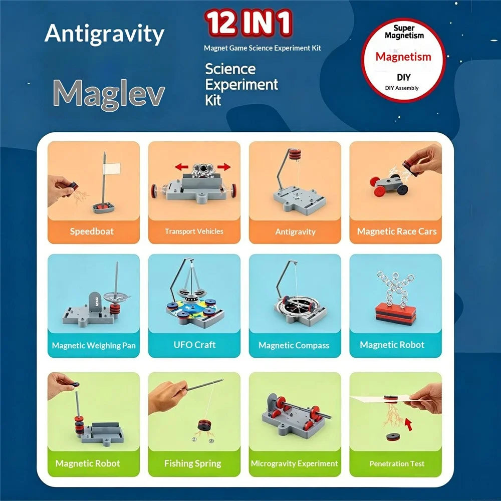 WH2158 12 in 1 Magnetic Science Experiment Kit Anti Gravity Maglev Toy for Kids Ages 8+ - Grey - 4
