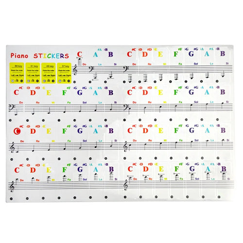 Piano Keyboard Stickers for 88 / 61 / 49 / 37 Key, Colorful Large Bold Letter Piano Stickers Removable Piano Keyboard Letters Notes Label - 1
