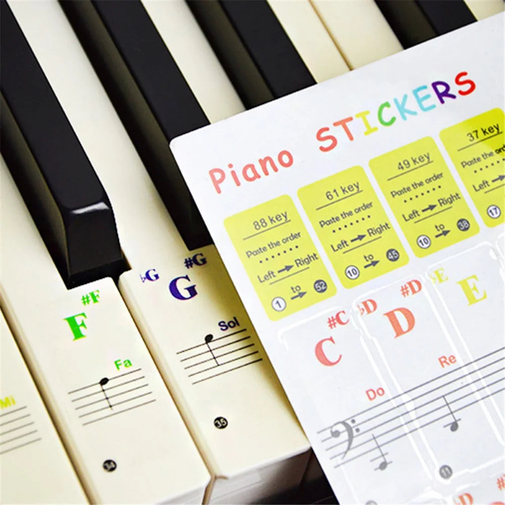 Piano Keyboard Stickers for 88 / 61 / 49 / 37 Key, Colorful Large Bold Letter Piano Stickers Removable Piano Keyboard Letters Notes Label - 2