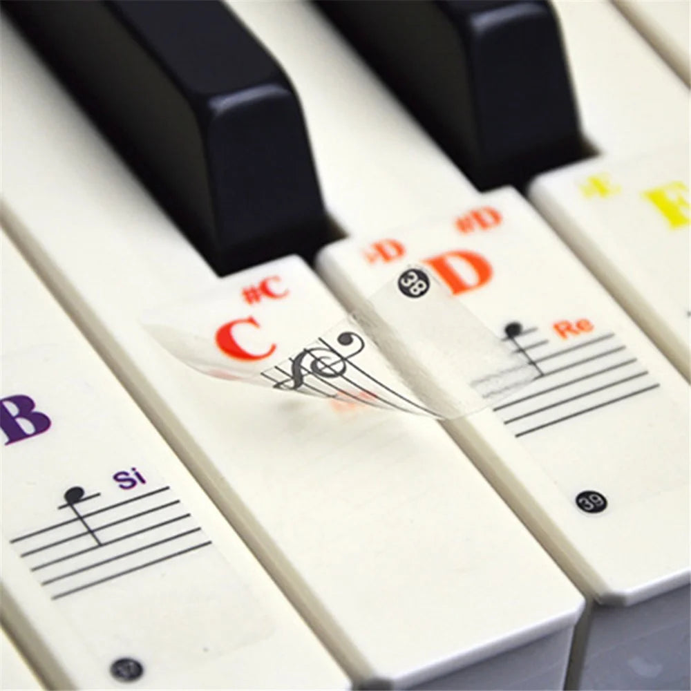 Piano Keyboard Stickers for 88 / 61 / 49 / 37 Key, Colorful Large Bold Letter Piano Stickers Removable Piano Keyboard Letters Notes Label - 3