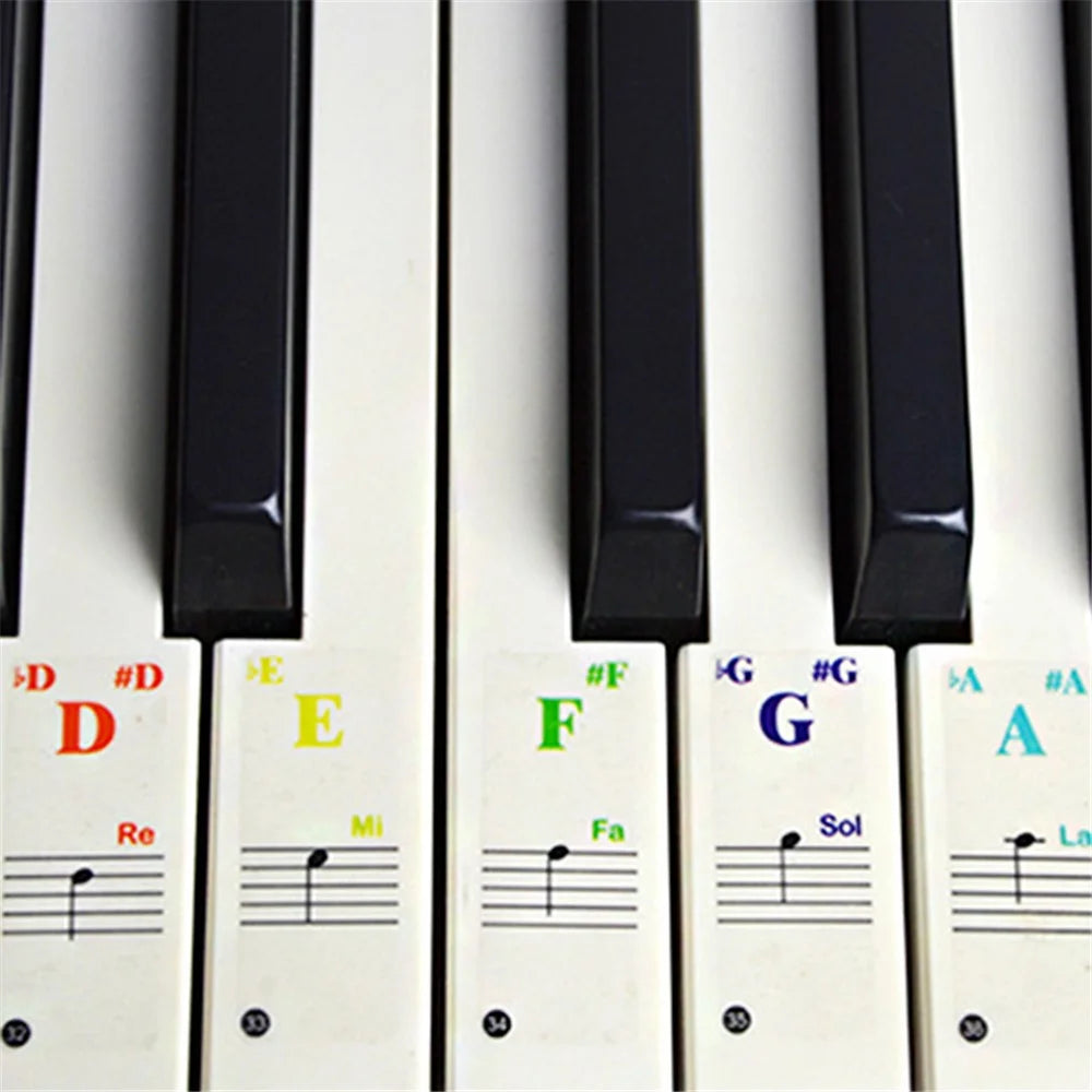 Piano Keyboard Stickers for 88 / 61 / 49 / 37 Key, Colorful Large Bold Letter Piano Stickers Removable Piano Keyboard Letters Notes Label - 4