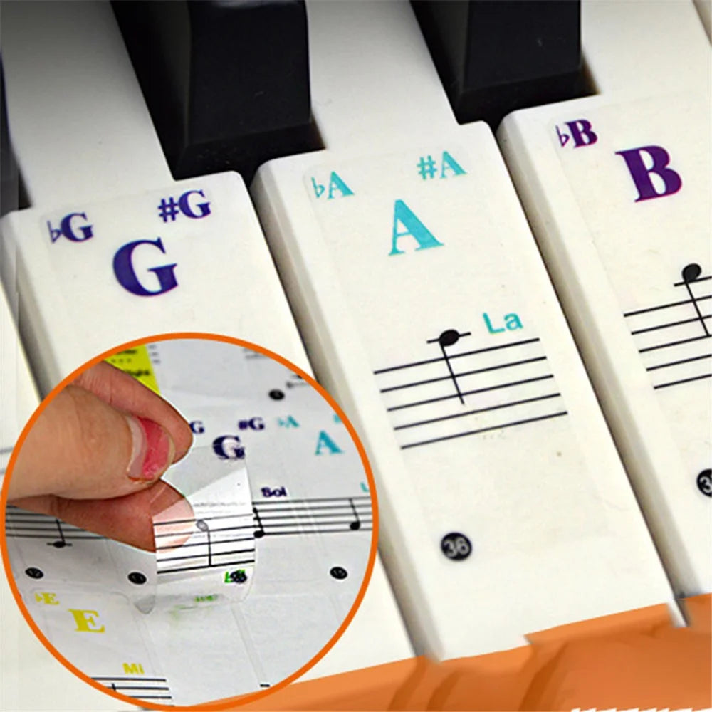 Piano Keyboard Stickers for 88 / 61 / 49 / 37 Key, Colorful Large Bold Letter Piano Stickers Removable Piano Keyboard Letters Notes Label - 5