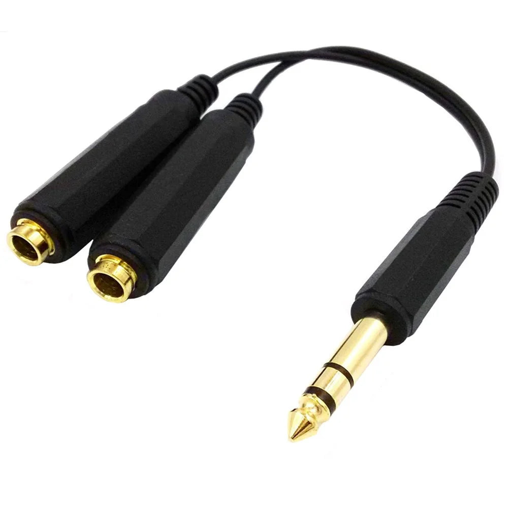JUNSUNMAY 0.2m 1-to-2 6.35mm Male to Female 6.35mm Stereo Audio Jack Y Splitter Adapter Cable - 2
