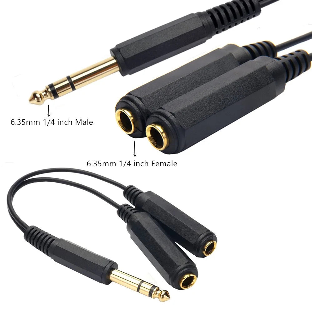 JUNSUNMAY 0.2m 1-to-2 6.35mm Male to Female 6.35mm Stereo Audio Jack Y Splitter Adapter Cable - 5