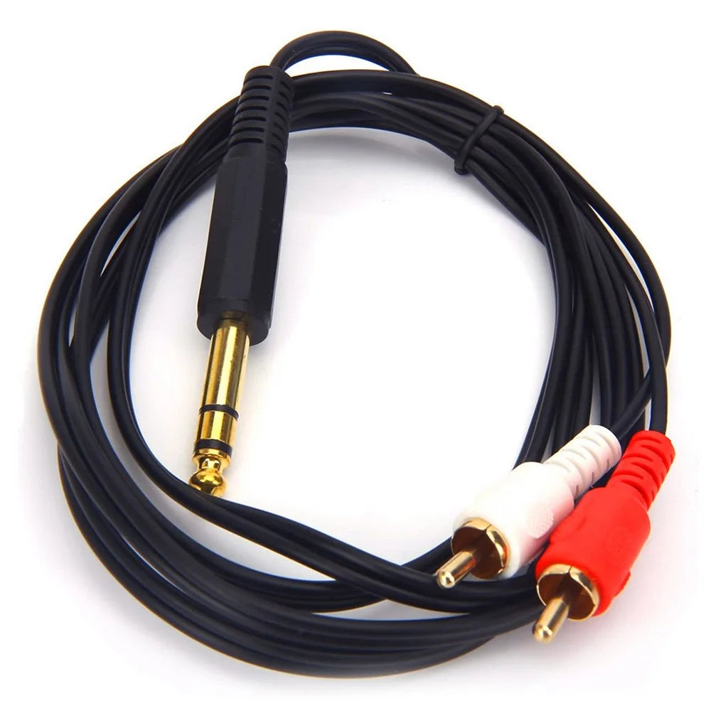 JUNSUNMAY 6.35mm 1 / 4 Inch Male Stereo Plug to 2 RCA Male Audio Y-Splitter Cable Gold-Plated Connector Wire Cord, 0.2m - 4