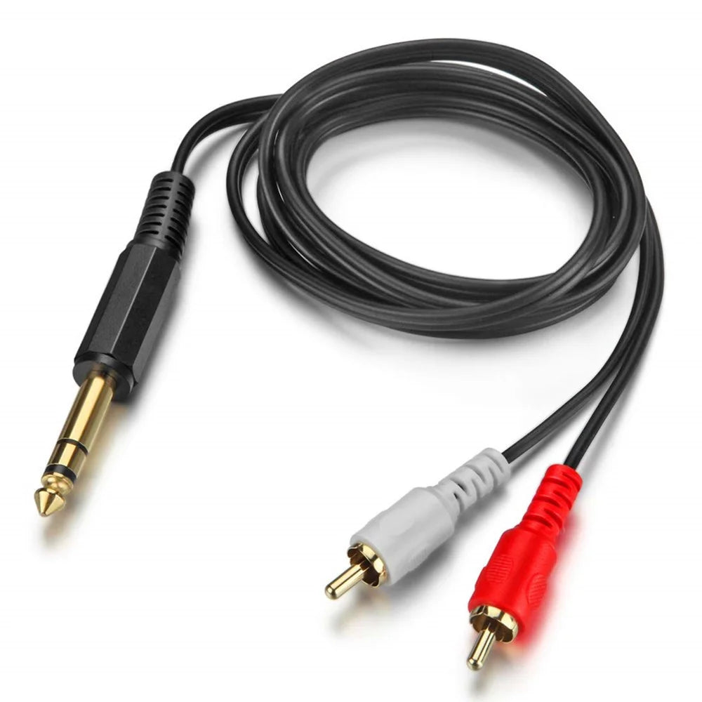 JUNSUNMAY 6.35mm Male Stereo to 2 RCA Male Plug Cable 1 / 4 Inch to Dual RCA Y-Splitter Audio Cord, 1.5m - 3