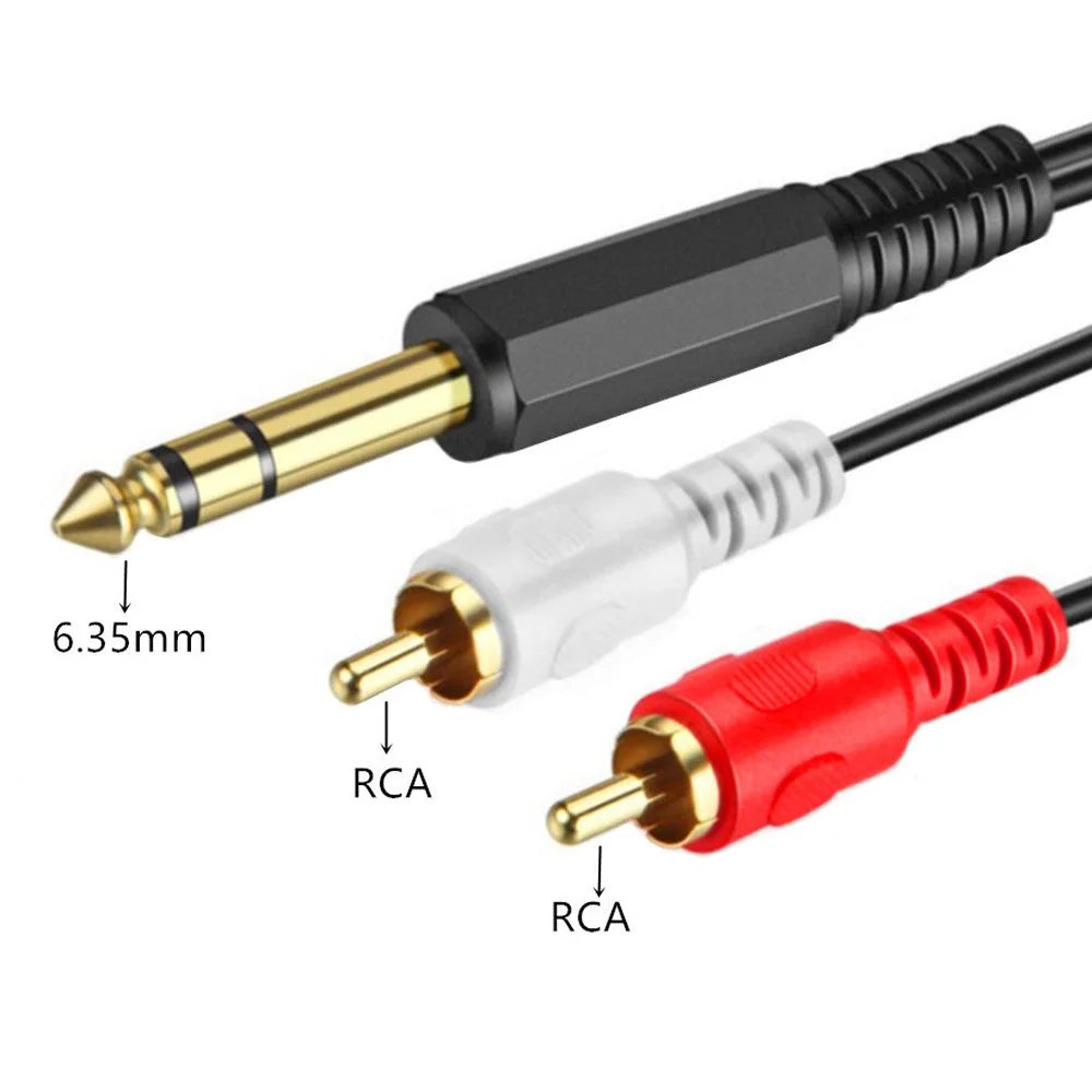 JUNSUNMAY 6.35mm Male Stereo to 2 RCA Male Plug Cable 1 / 4 Inch to Dual RCA Y-Splitter Audio Cord, 1.5m - 5