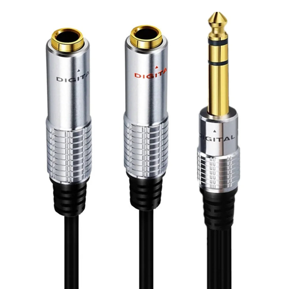 JUNSUNMAY 0.2m 1 / 4 Inch 6.35mm 1-to-2 Male to Female Stereo Audio Jack Y Splitter Adapter Cable - 1