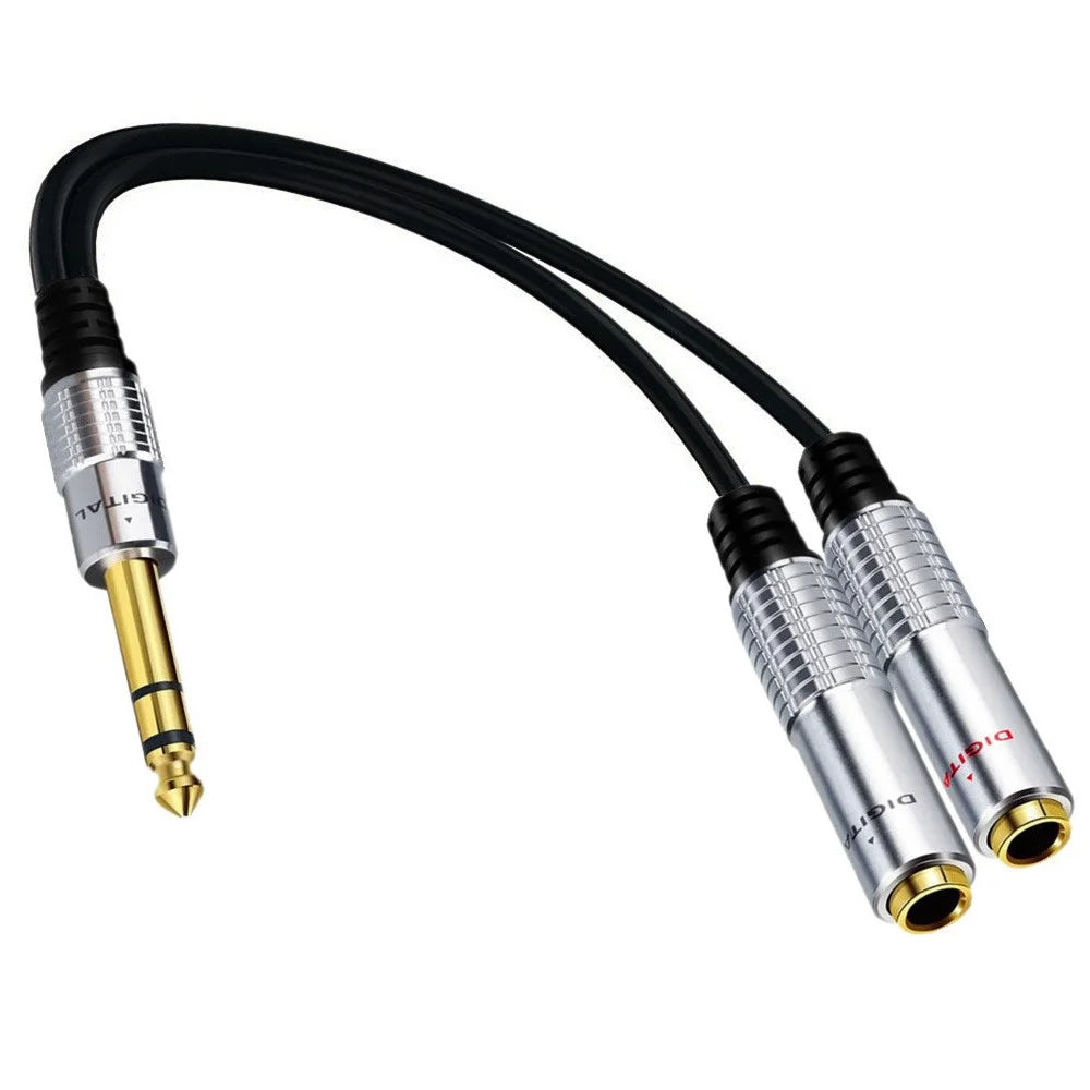 JUNSUNMAY 0.2m 1 / 4 Inch 6.35mm 1-to-2 Male to Female Stereo Audio Jack Y Splitter Adapter Cable - 3