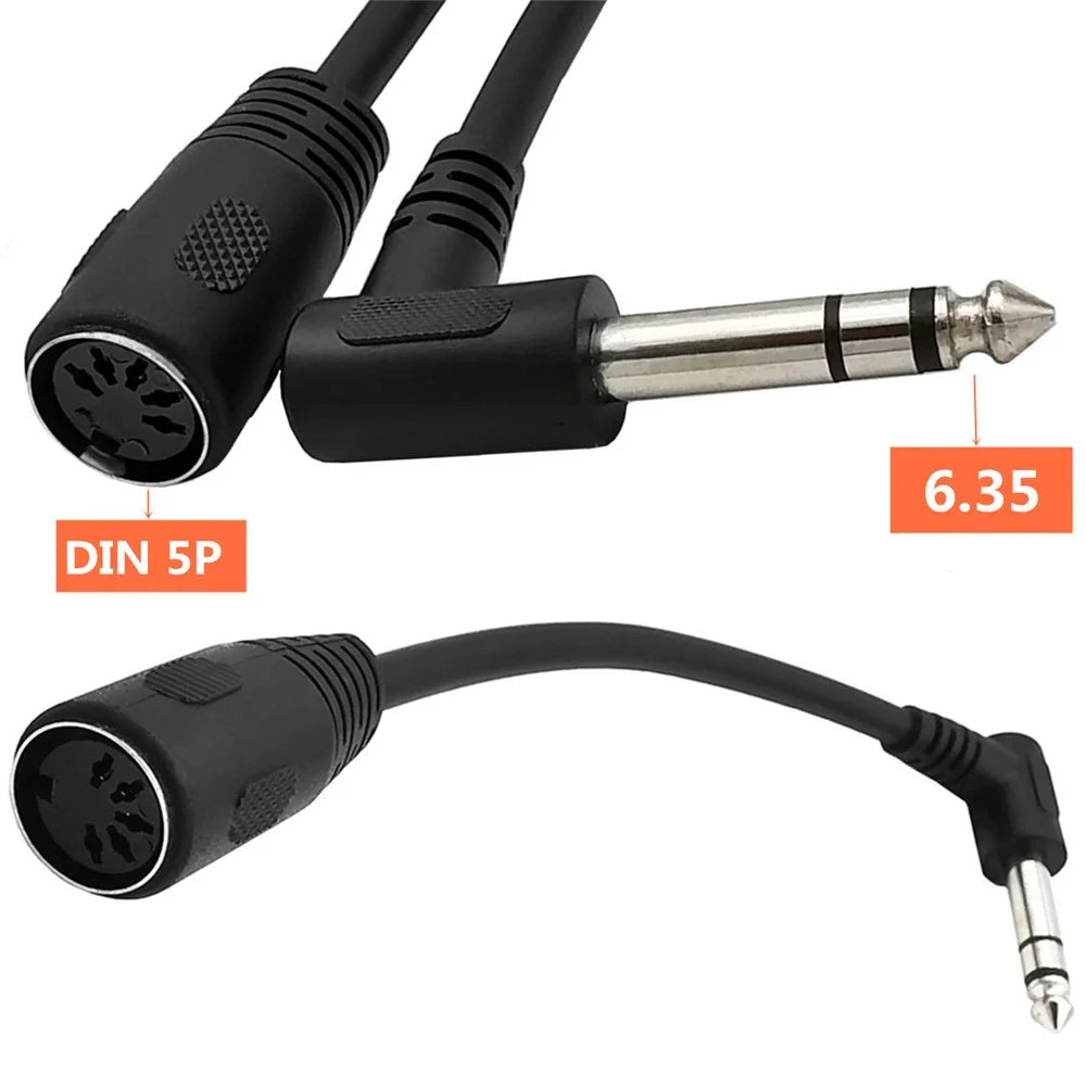 JUNSUNMAY 0.2m 6.35mm Male to 5 Pin Female MIDI Cable 90-Degree PVC Audio Adapter Cord - 5