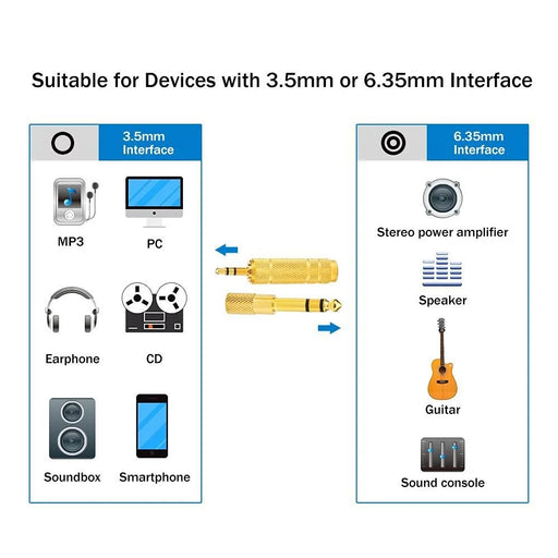 JUNSUNMAY 2Pcs Audio Adapter 6.35mm Male to 3.5mm Female + 3.5mm Male to 6.35mm Female Jack Converter - 2