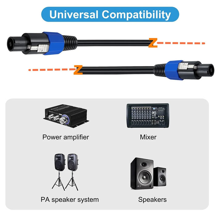 JUNSUNMAY 10FT Male to Male Speakon Cable with Twist Lock, Audio Amplifier Connection Cord - 4