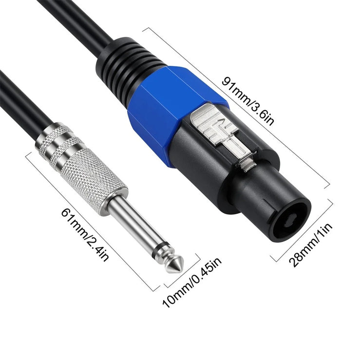 JUNSUNMAY 50FT Speakon Male to 6.35mm Male Cable Audio Speaker Connection Cord with Twist Lock - 6