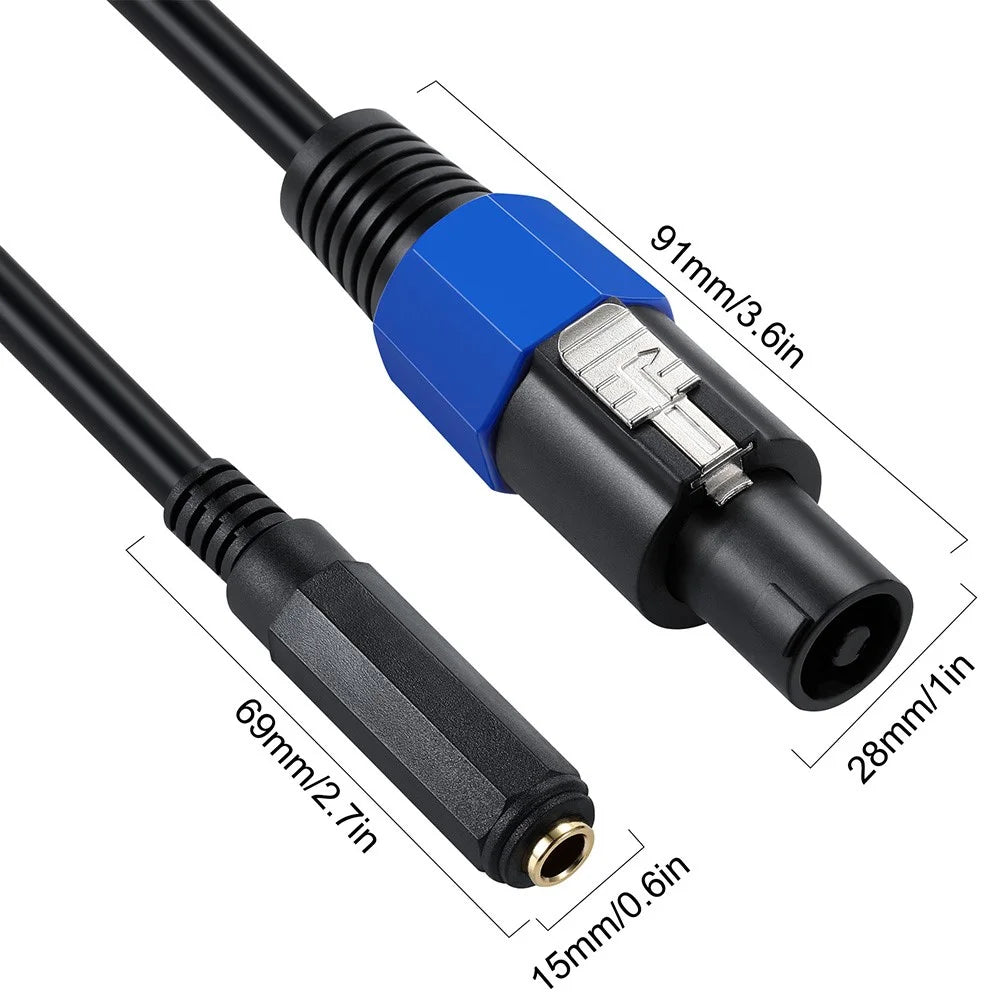 JUNSUNMAY 50cm Speakon Male to 6.35mm Female Cable Speaker Audio Cord with Twist Lock - 5
