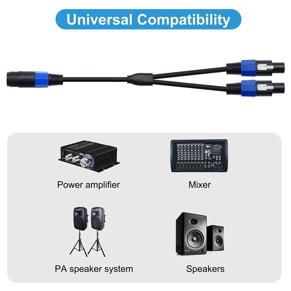 JUNSUNMAY 50cm Speakon Splitter Cable 1 Female to 2 Male Audio Speaker Amplifier Extension Cord - 4