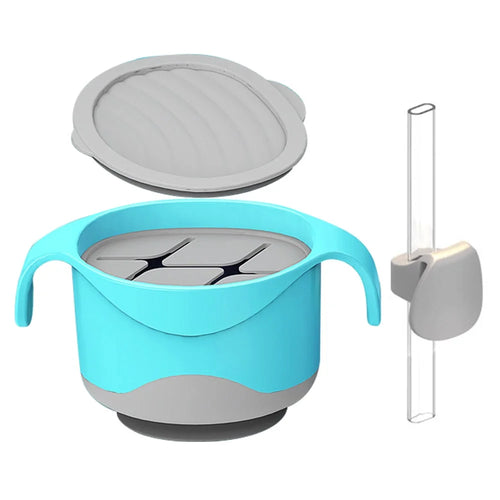 HOGOKIDS Baby Bowl Set with Straw Silicone +TPE+PP Suction Bowl Self-Feeding Eating Utensils (No FDA, BPA-Free) - Blue - 1