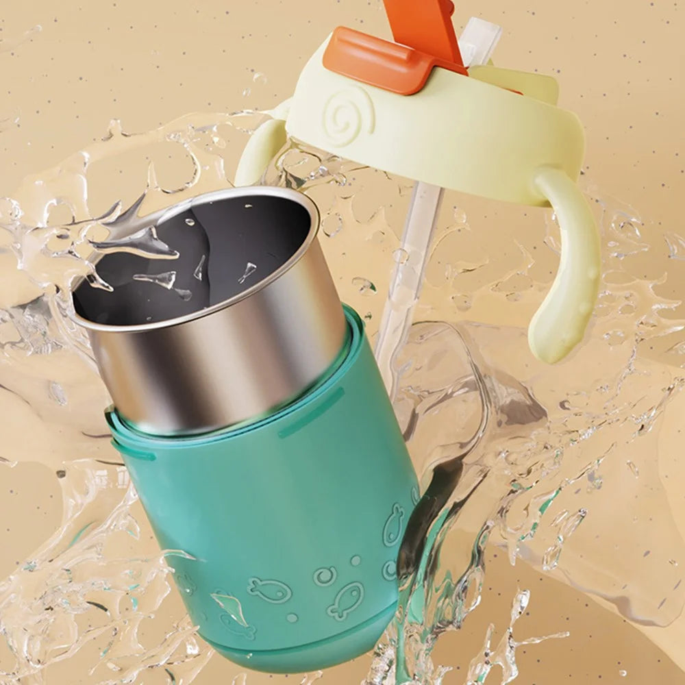 JIAYI BABY Scale Design Kids Learning Drinking Cup Stainless Steel+PP Drinking Bottle with Silicone Straw (BPA-Free, No FDA Certified) - Green - 5