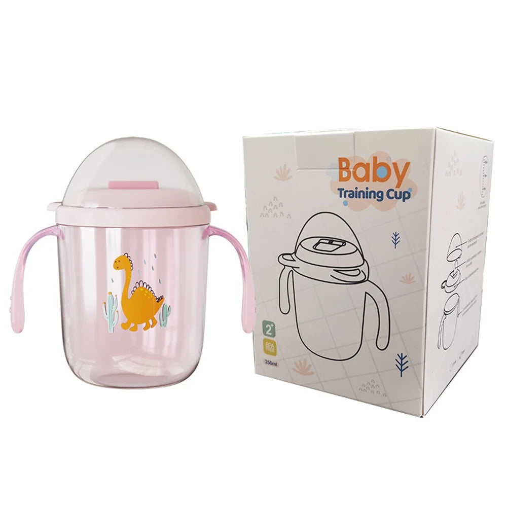 250ml Baby Feeding Cup Children Learn Drinking Bottle with Handles ST (BPA Free, No FDA Certificate) - Light Pink / Sippy Cup - 6