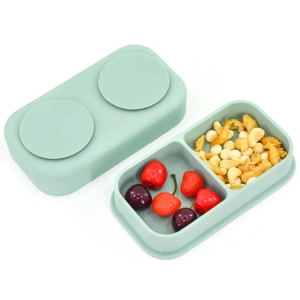 2 in 1 Children Silicone Dinner Plate Box Complementary Food Baby Suction Tableware ST (BPA Free, No FDA Certificate) - Green - 1