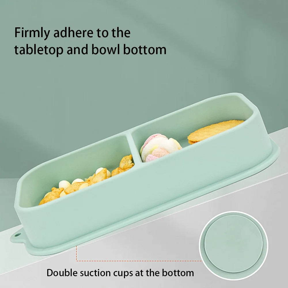 2 in 1 Children Silicone Dinner Plate Box Complementary Food Baby Suction Tableware ST (BPA Free, No FDA Certificate) - Green - 2