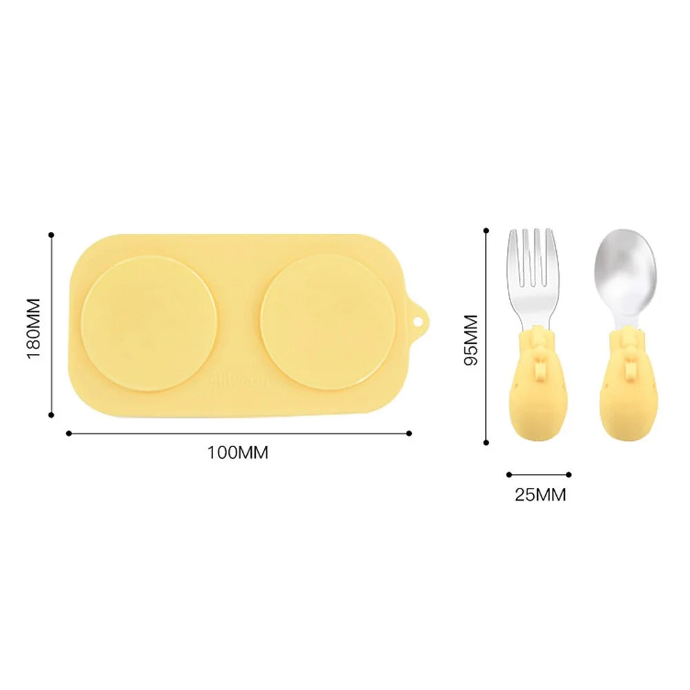 2 in 1 Children Silicone Dinner Plate Box Complementary Food Baby Suction Tableware ST (BPA Free, No FDA Certificate) - Green - 6