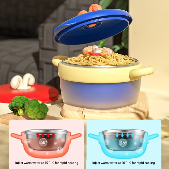 Constant Temperature Water Injection Baby Insulation Bowl Suction Cup Bowl (BPA-Free, NO FDA Certification) - Dark Blue - 3