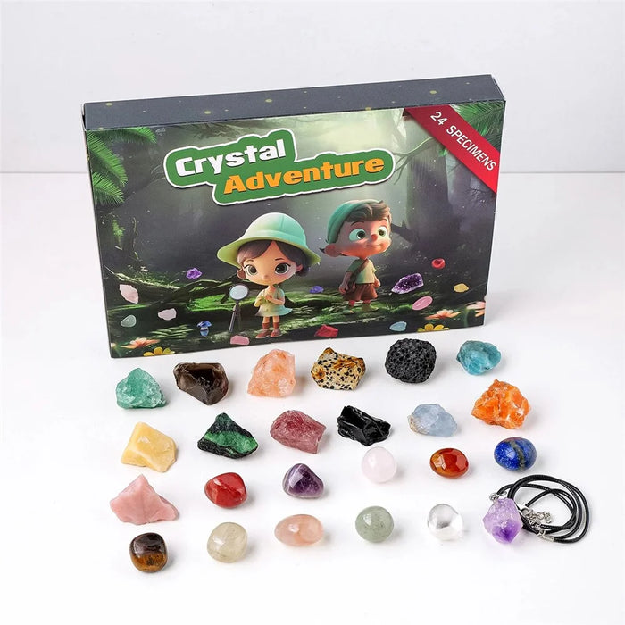 24-Grid Natural Crystal Raw Stone Crystal Gem Specimens Kids Gift Blind Box - Raw Shape+Sleek Shape - 1