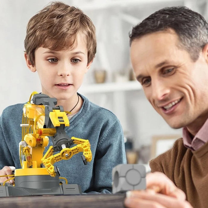 DIY 3 in 1 Assembled Explore Kids Hydraulic Robot Mechanical Arm Science Experiment Puzzle Toy - Grey + Yellow - 2
