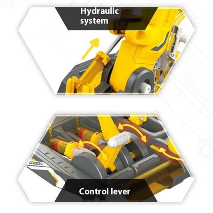DIY 3 in 1 Assembled Explore Kids Hydraulic Robot Mechanical Arm Science Experiment Puzzle Toy - Grey + Yellow - 5