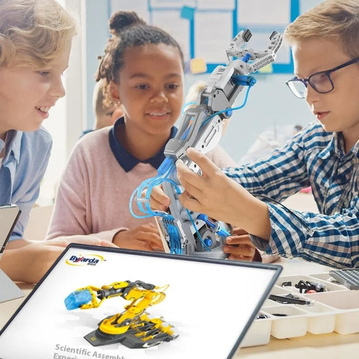 DIY 3 in 1 Assembled Explore Kids Hydraulic Robot Mechanical Arm Science Experiment Puzzle Toy - Grey + Yellow - 7