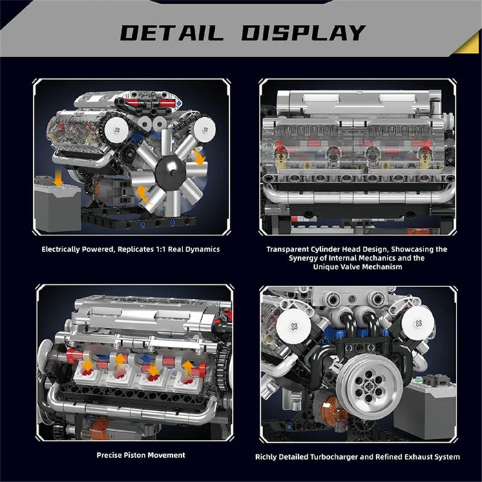 10088 V8 Engine Model Kit with Electric Power DIY Assembly Educational Toy for Kids  /  Car Enthusiasts - 3