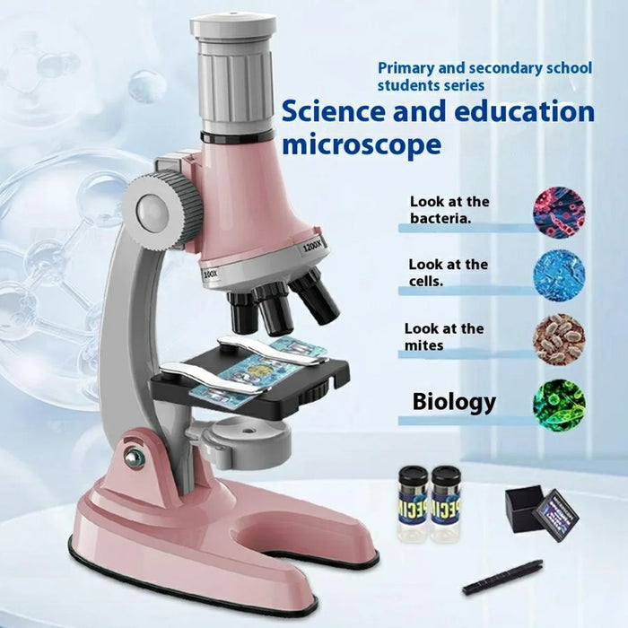 3301 STEM Educational Microscope Toy 100X / 600X / 1200X Magnification Science Kit Biology Experiment Equipment - Pink - 3
