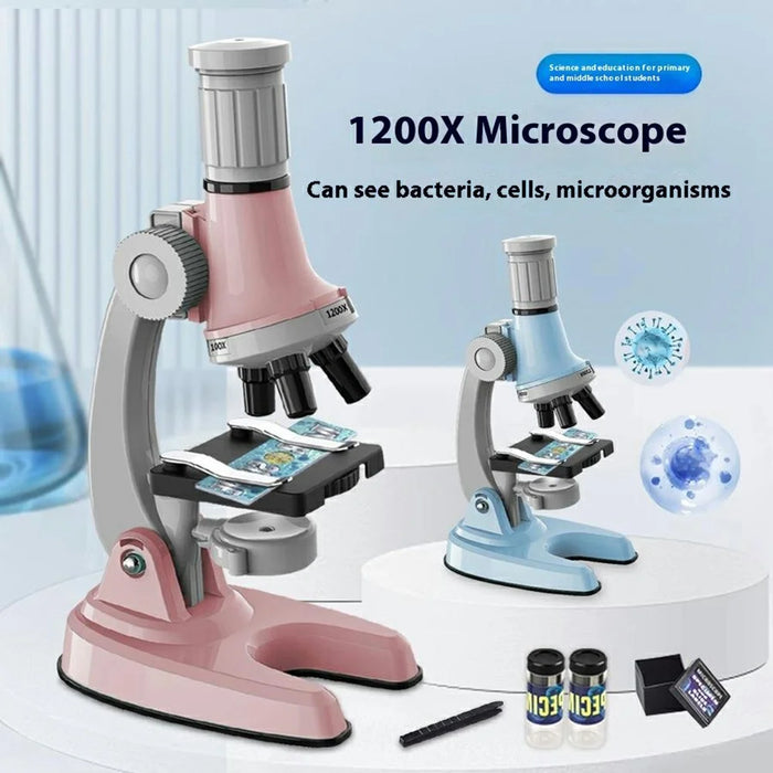 3301 STEM Educational Microscope Toy 100X / 600X / 1200X Magnification Science Kit Biology Experiment Equipment - Pink - 4