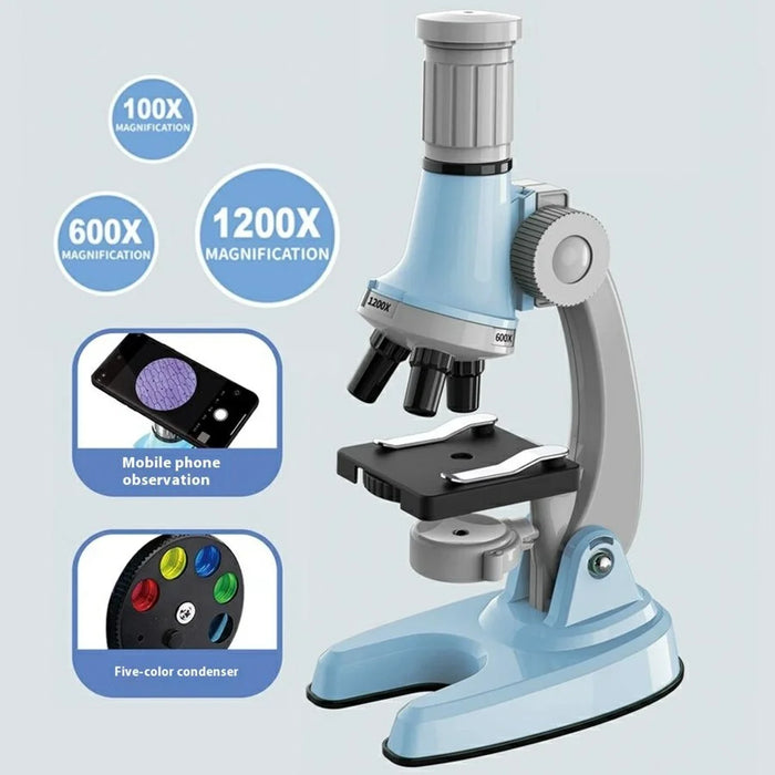 3301 STEM Educational Microscope Toy 100X / 600X / 1200X Magnification Science Kit Biology Experiment Equipment - Pink - 6
