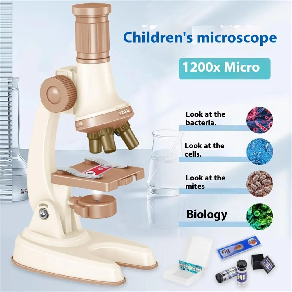 C2501 Children Calibrated 1200X Microscope Educational Toy STEM Optical Science Kit for Biology Experiments - Coffee - 2