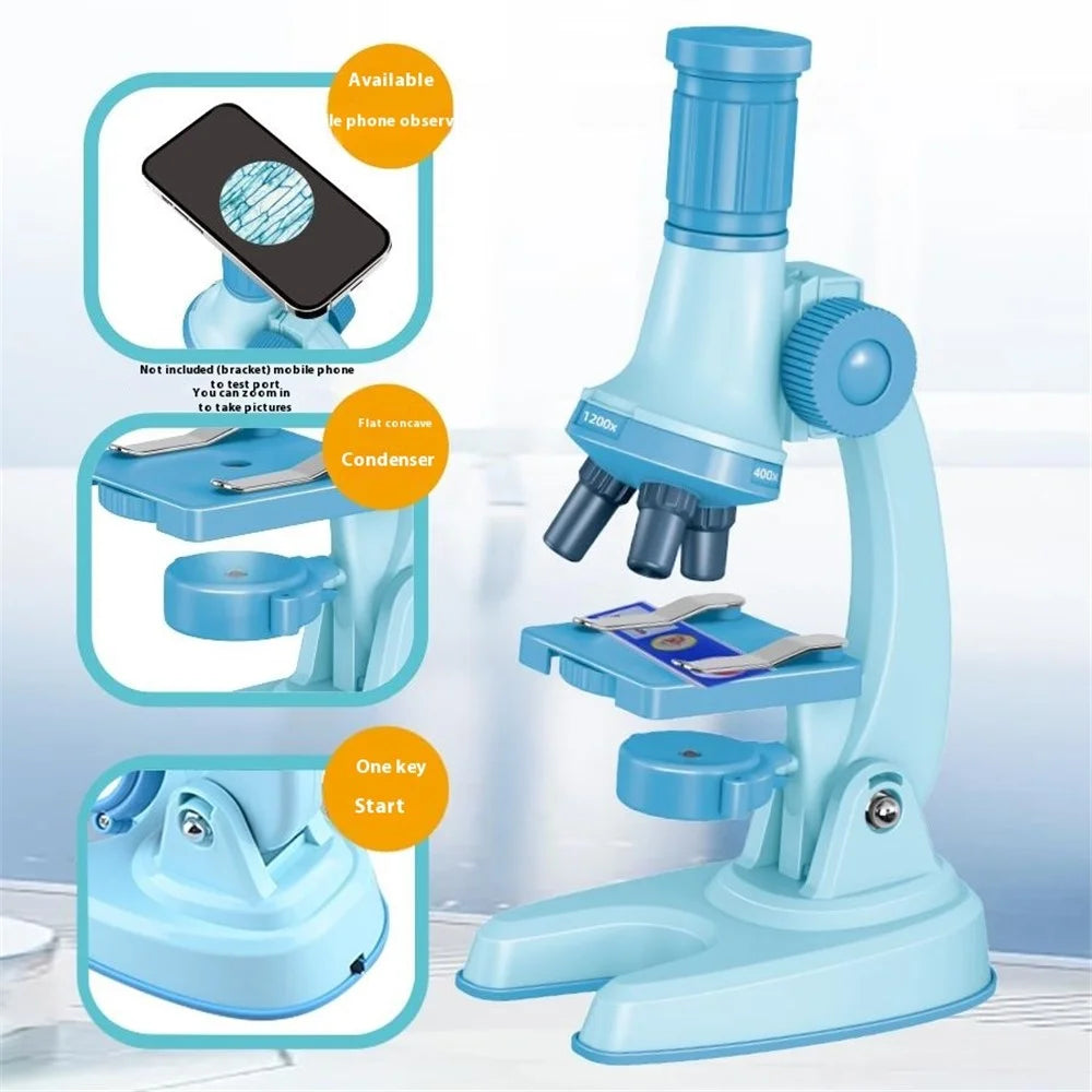 C2501 Children Calibrated 1200X Microscope Educational Toy STEM Optical Science Kit for Biology Experiments - Coffee - 3