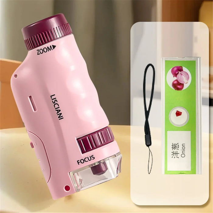 2508 Children Calibrated 180X Microscope Handheld Portable STEM Optical Microscope Experiment Science Toy - Red - 1