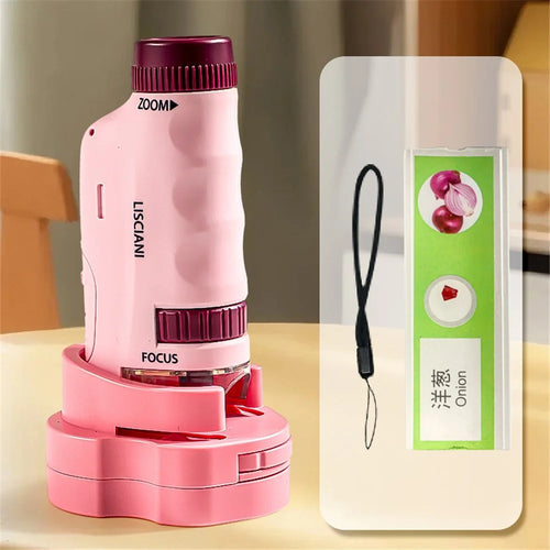 2509 Children Calibrated 180X Microscope with Base Handheld Portable STEM Optical Microscope Educational Toy - Red - 1