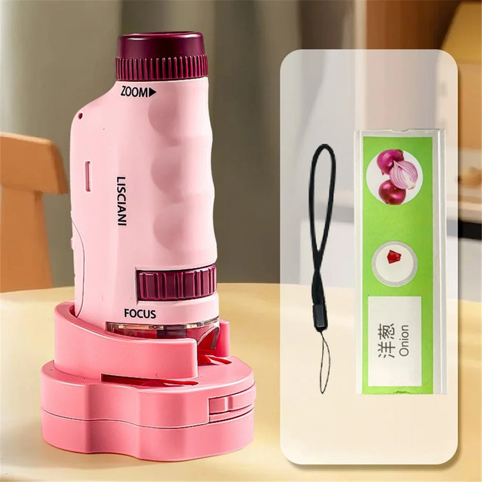 2509 Children Calibrated 180X Microscope with Base Handheld Portable STEM Optical Microscope Educational Toy - Red - 1