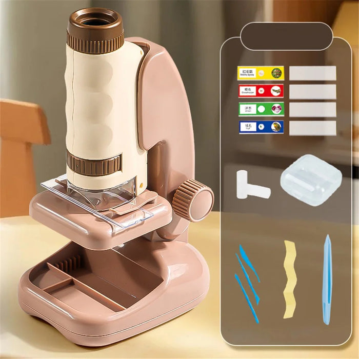 2507 Portable Handheld Microscope with Stand for Kids 180X Magnification STEM Optical Microscope Educational Tool - Brown - 2