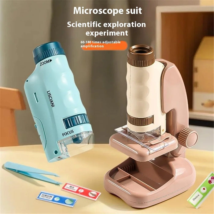 2507 Portable Handheld Microscope with Stand for Kids 180X Magnification STEM Optical Microscope Educational Tool - Brown - 3