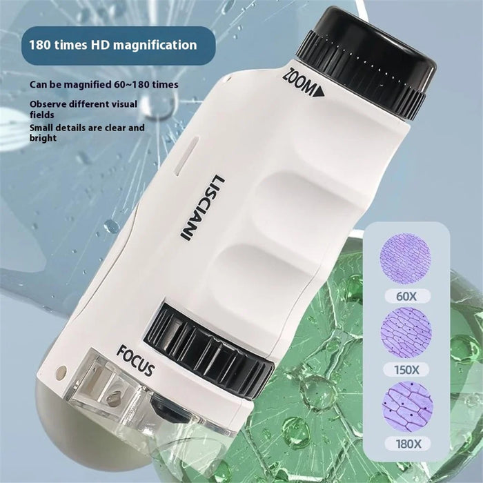 2507 Portable Handheld Microscope with Stand for Kids 180X Magnification STEM Optical Microscope Educational Tool - Brown - 4