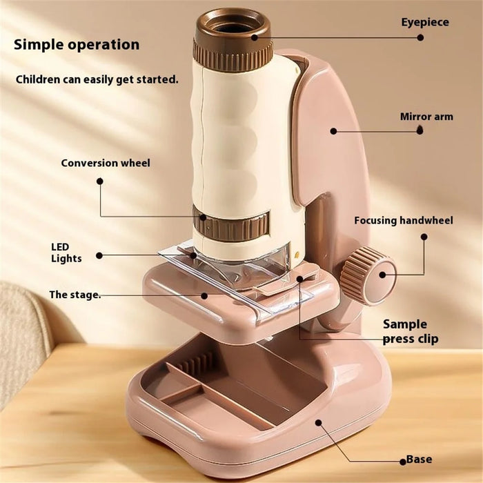 2507 Portable Handheld Microscope with Stand for Kids 180X Magnification STEM Optical Microscope Educational Tool - Brown - 7