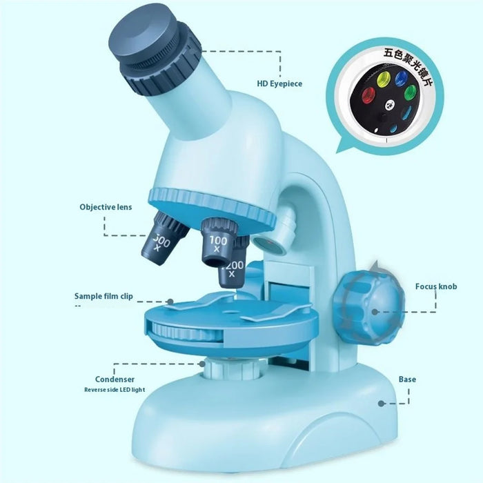 C2504 STEM Microscope for Elementary Middle School Students 1200x Magnification Science Experiment Kit Educational Toy Set - Blue - 5