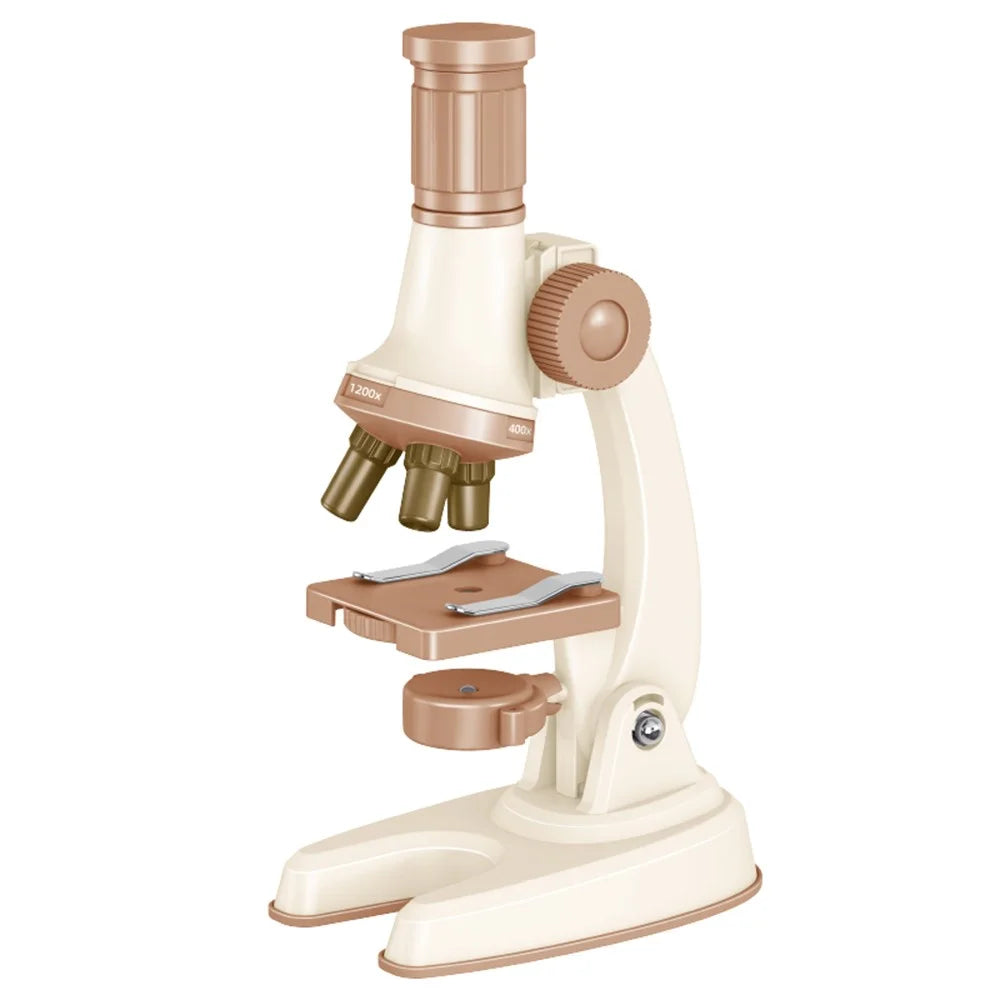 C2502U Kids Microscope Set 1200x Magnification Educational Science Toy STEM Learning Optical Kit for Biology Experiments - Beige - 1