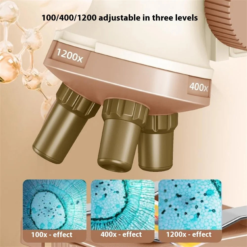C2502U Kids Microscope Set 1200x Magnification Educational Science Toy STEM Learning Optical Kit for Biology Experiments - Beige - 5